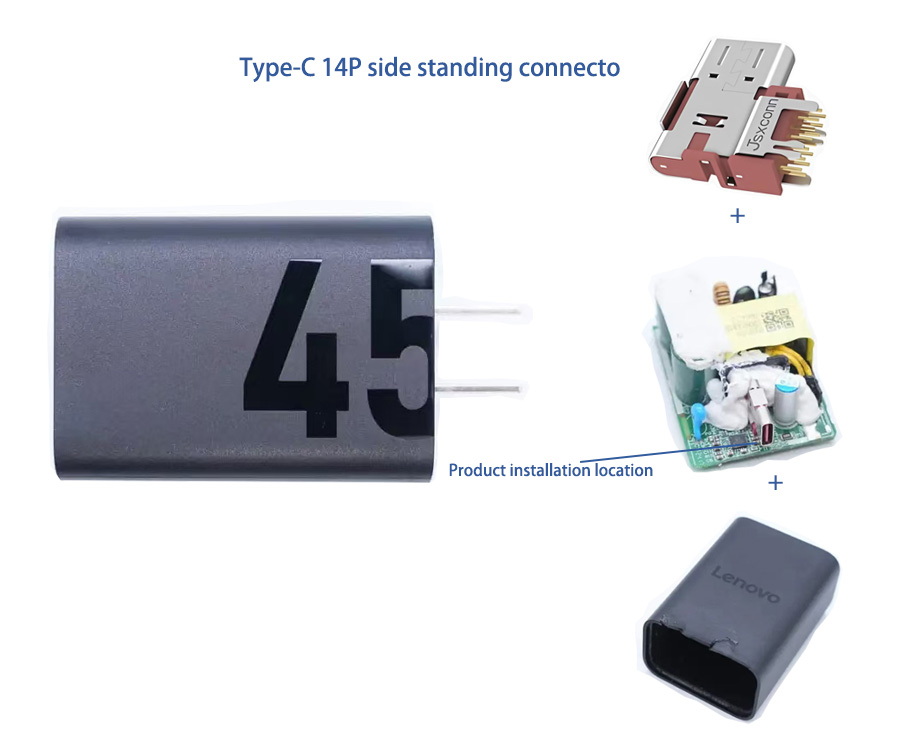 TYPE-C14P side socket for Lenovo Tianjiao 45W charger